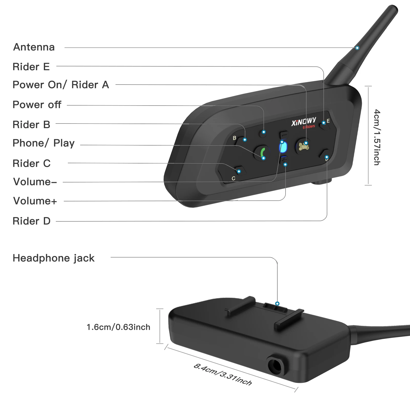 XINOWY V6 PRO Motorcycle Helmet Bluetooth Intercom Headset 800M Interphone Communicator for 6 Riders Music Player Waterproof