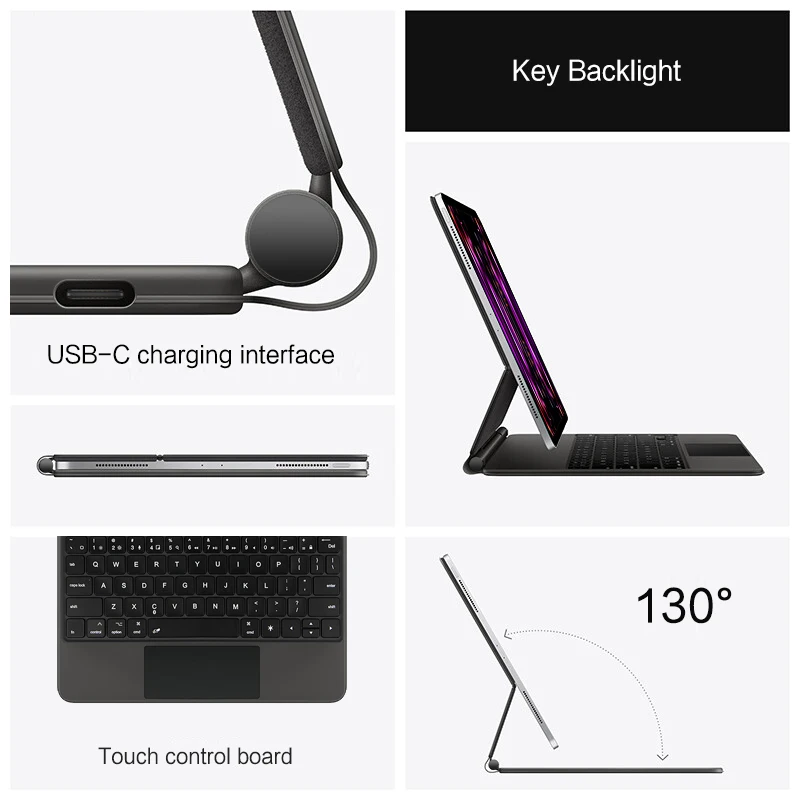 Magic Keyboard For iPad Pro 12.9 2022 2021 2020 2018 3rd 4th 5th 6th Generation Case Keyboard Hebrew Portuguese German Russian