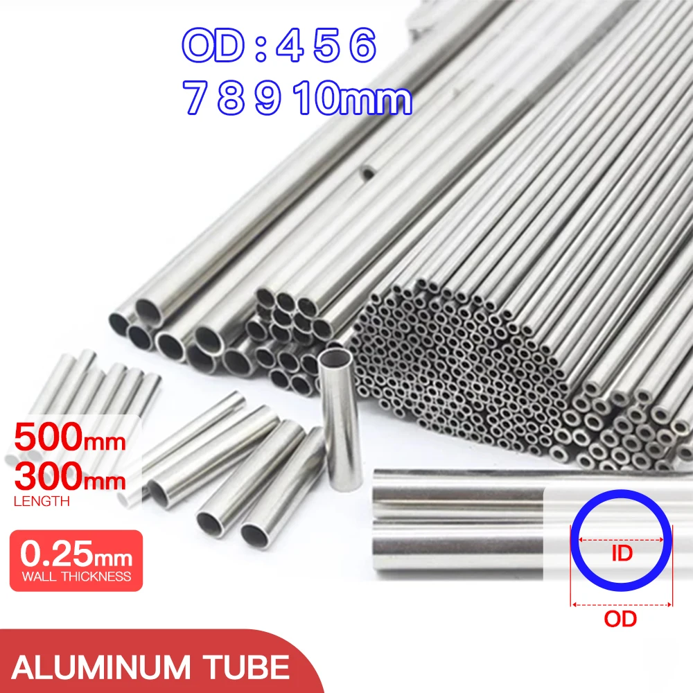 Aluminium Pipe 0.2mm 0.25mm Thickness 4-10mm OD Straight 300 500mm Long Round 6063 Aluminum Alloy Tube Thin-walled Aluminum Tube