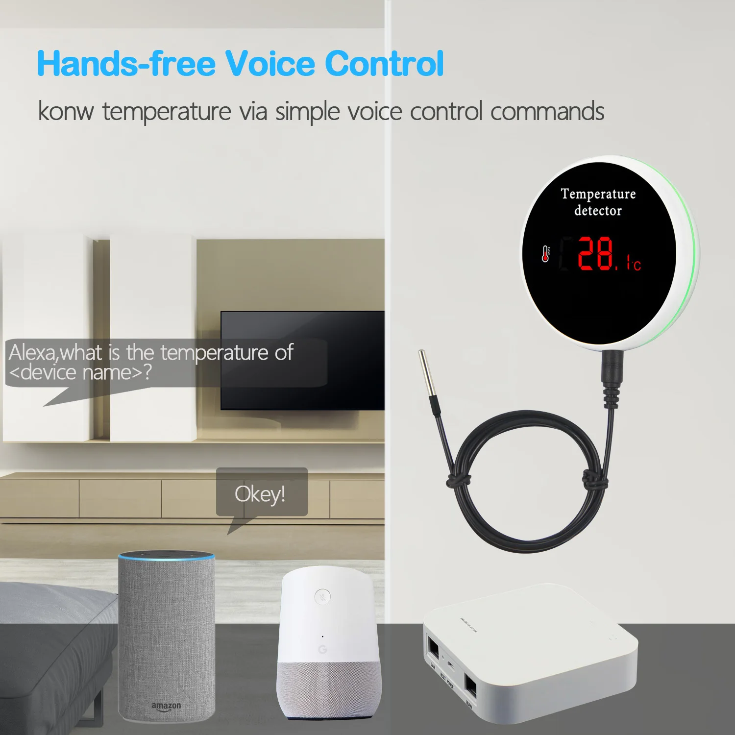Haozee Tuya Smart WIFI Thermometer With External Temperature Probe USB Charge or Rechargable Battery