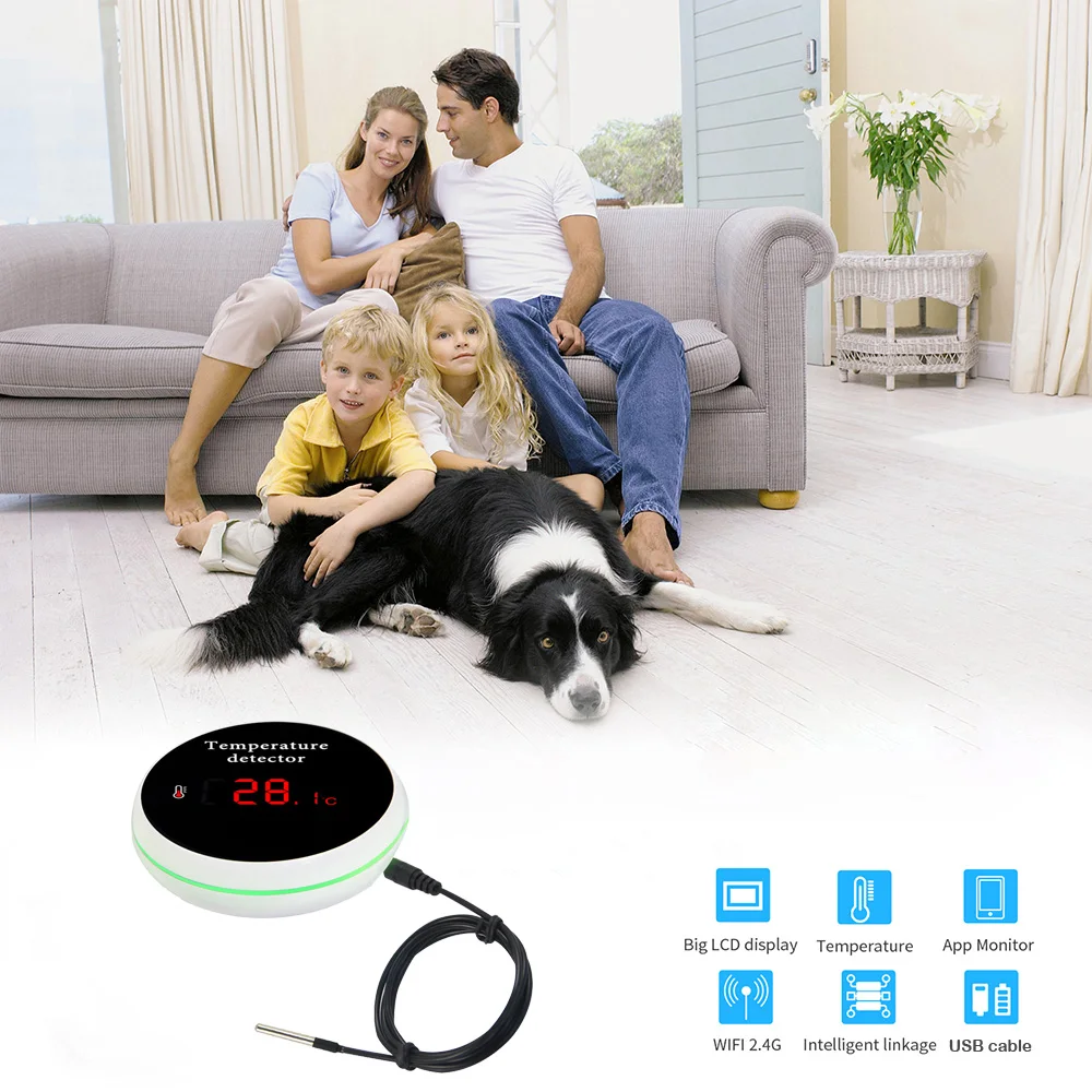 Haozee Tuya Smart WIFI Thermometer With External Temperature Probe USB Charge or Rechargable Battery