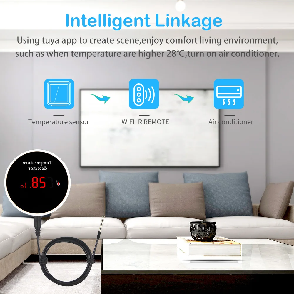 Haozee Tuya Smart WIFI Thermometer With External Temperature Probe USB Charge or Rechargable Battery