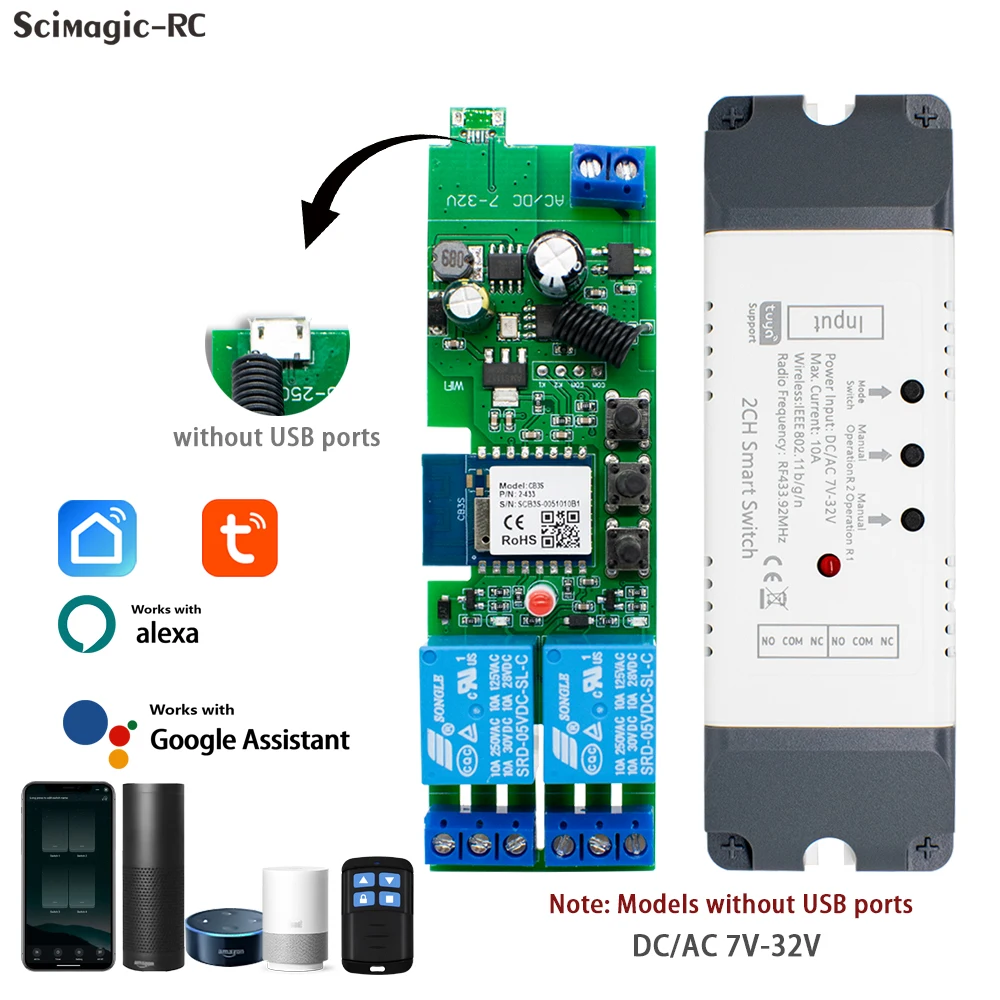 Tuya Smart Wifi Switch Module 12V 24V 220V RF 433 Remote Control Appliance Control Module 4CH Relay Work With Alexa Google Home