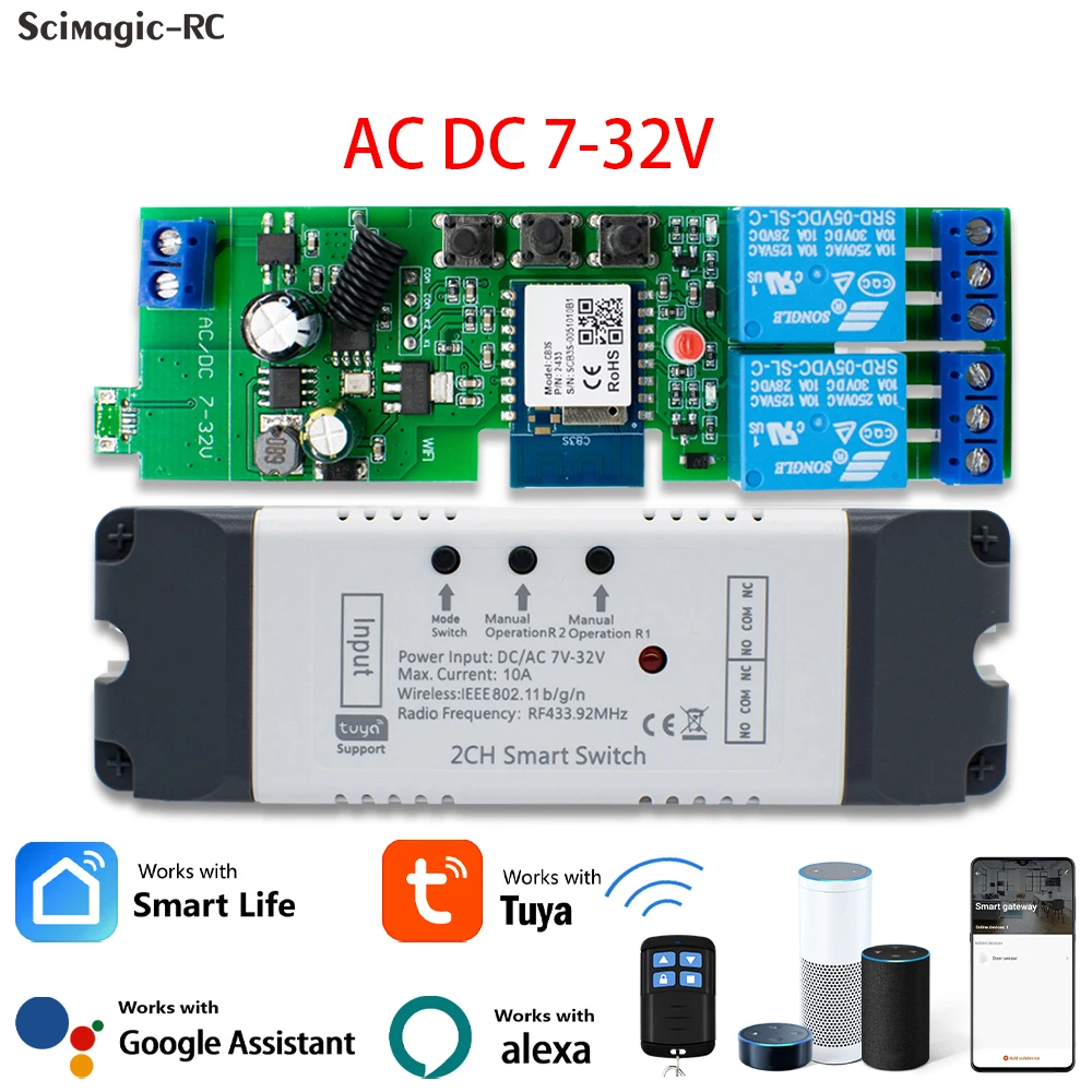 Tuya Smart Wifi Switch Module 12V 24V 220V RF 433 Remote Control Appliance Control Module 4CH Relay Work With Alexa Google Home