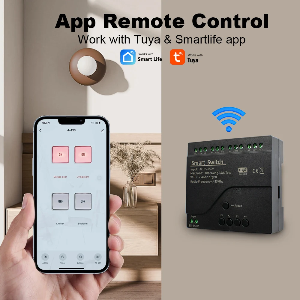 Tuya Smart Wifi Switch Module 12V 24V 220V RF 433 Remote Control Appliance Control Module 4CH Relay Work With Alexa Google Home