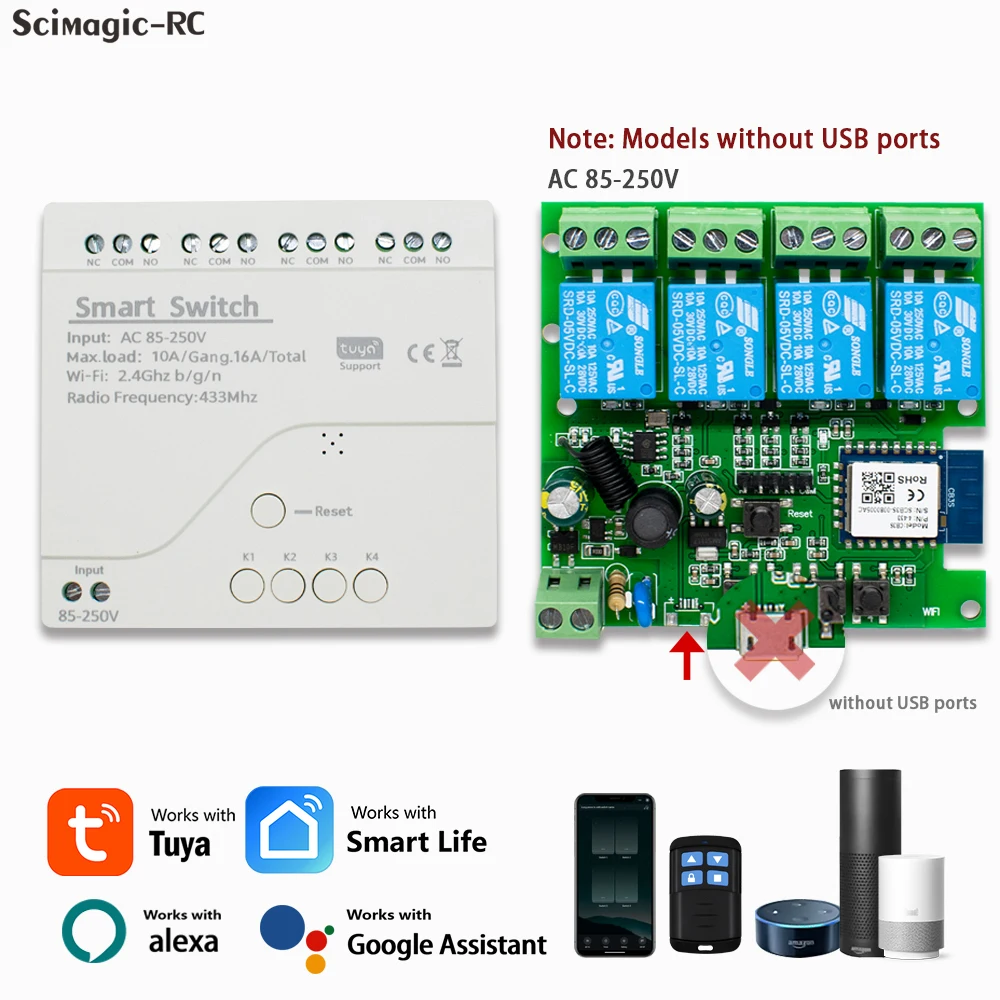 Tuya Smart Wifi Switch Module 12V 24V 220V RF 433 Remote Control Appliance Control Module 4CH Relay Work With Alexa Google Home