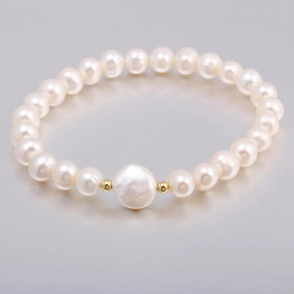 Natural Irregular Freshwater Rice Pearl White Purple Pink Bracelets Charm Elegant Party Jewelry Accessories Gift