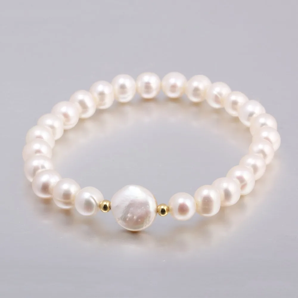 Natural Irregular Freshwater Rice Pearl White Purple Pink Bracelets Charm Elegant Party Jewelry Accessories Gift