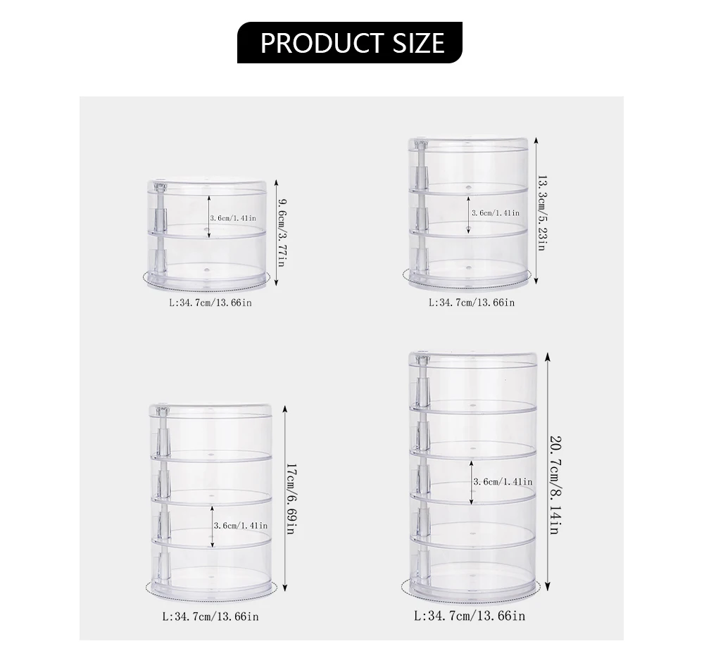 Rotating Jewelry Storage Box Makeup Storage Rack Bracelet Earring Round Plastic Organizer Boxes Holder Display Rack with Cover