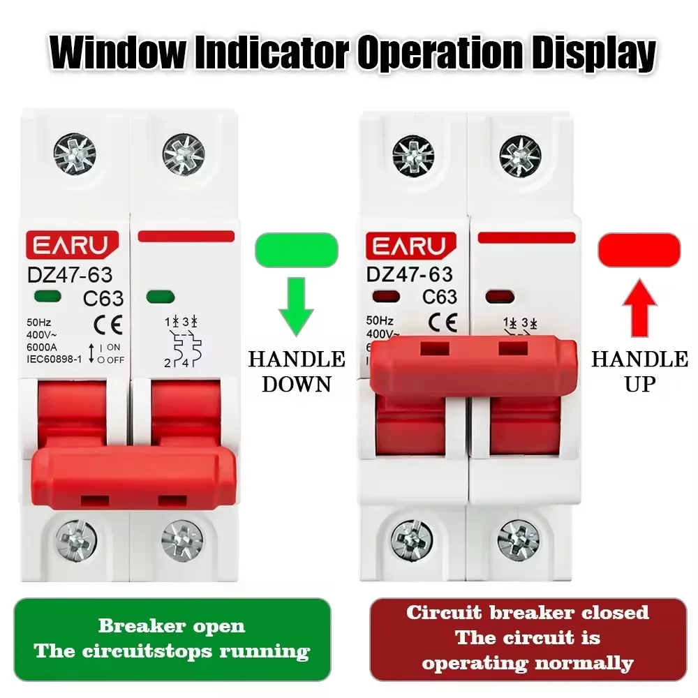 1P 2P 3P 4P DZ47 3A-125A AC 230V 400V C Type Mini Circuit Breaker MCB Short Overload Protector Din Rail Mount Breaking Capacity