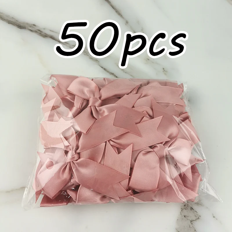 (50pcs) 1 inch Fresh Pink Ribbon Bows Polyester Satin Bow Flower DIY Craft Decoration