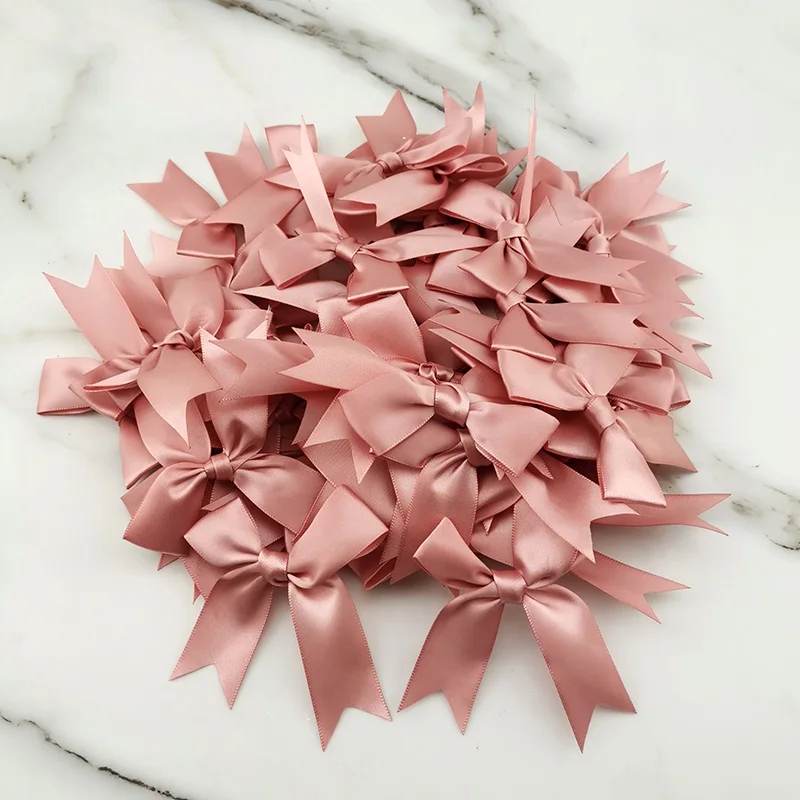 (50pcs) 1 inch Fresh Pink Ribbon Bows Polyester Satin Bow Flower DIY Craft Decoration