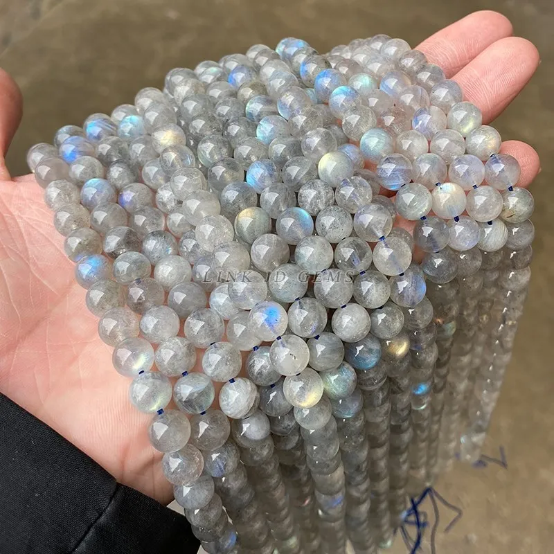 Top Grade Natural Semi-precious Gray Moonstone Labradorite Stone Round Loose Beads For Jewelry Making DIY Bracelet Accessory