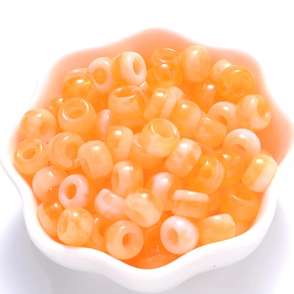 100Pcs Pony Beads 6x9mm Glitter Acrylic Beads Luminous Spacer Beads For Diy Craft Jewelry Bracelets Making Hair Supplies