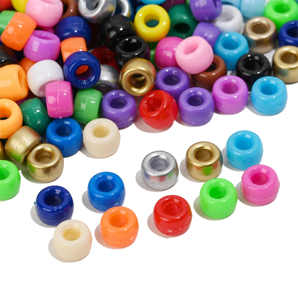 100Pcs Pony Beads 6x9mm Glitter Acrylic Beads Luminous Spacer Beads For Diy Craft Jewelry Bracelets Making Hair Supplies