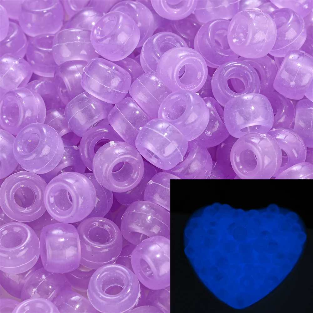 100Pcs Pony Beads 6x9mm Glitter Acrylic Beads Luminous Spacer Beads For Diy Craft Jewelry Bracelets Making Hair Supplies