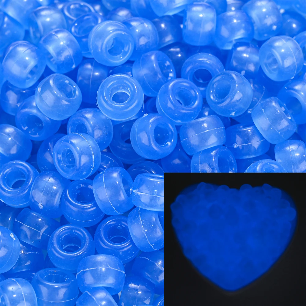 100Pcs Pony Beads 6x9mm Glitter Acrylic Beads Luminous Spacer Beads For Diy Craft Jewelry Bracelets Making Hair Supplies