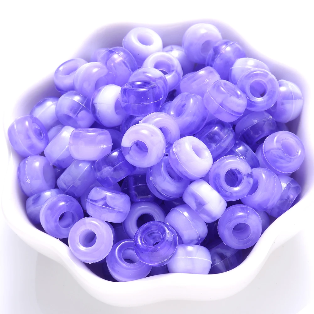 100Pcs Pony Beads 6x9mm Glitter Acrylic Beads Luminous Spacer Beads For Diy Craft Jewelry Bracelets Making Hair Supplies