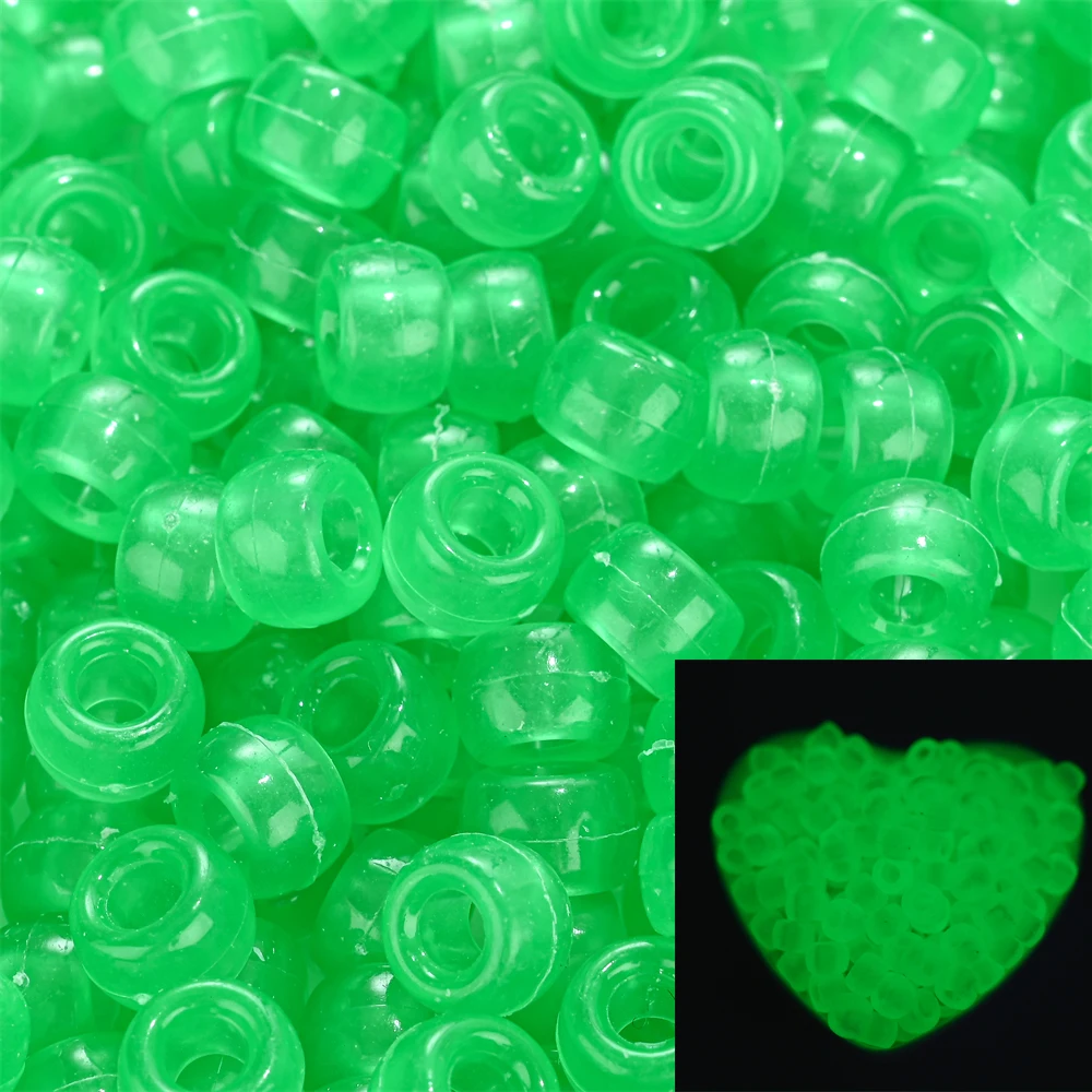 100Pcs Pony Beads 6x9mm Glitter Acrylic Beads Luminous Spacer Beads For Diy Craft Jewelry Bracelets Making Hair Supplies