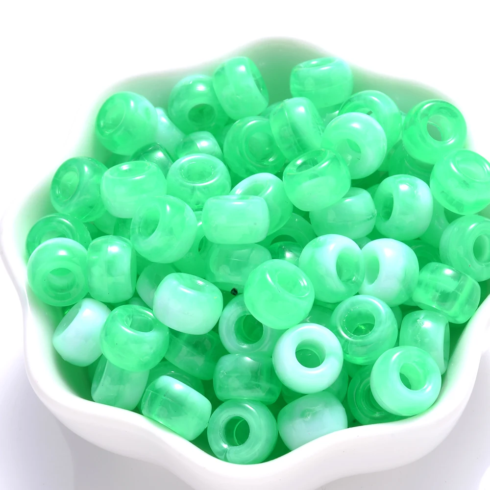 100Pcs Pony Beads 6x9mm Glitter Acrylic Beads Luminous Spacer Beads For Diy Craft Jewelry Bracelets Making Hair Supplies