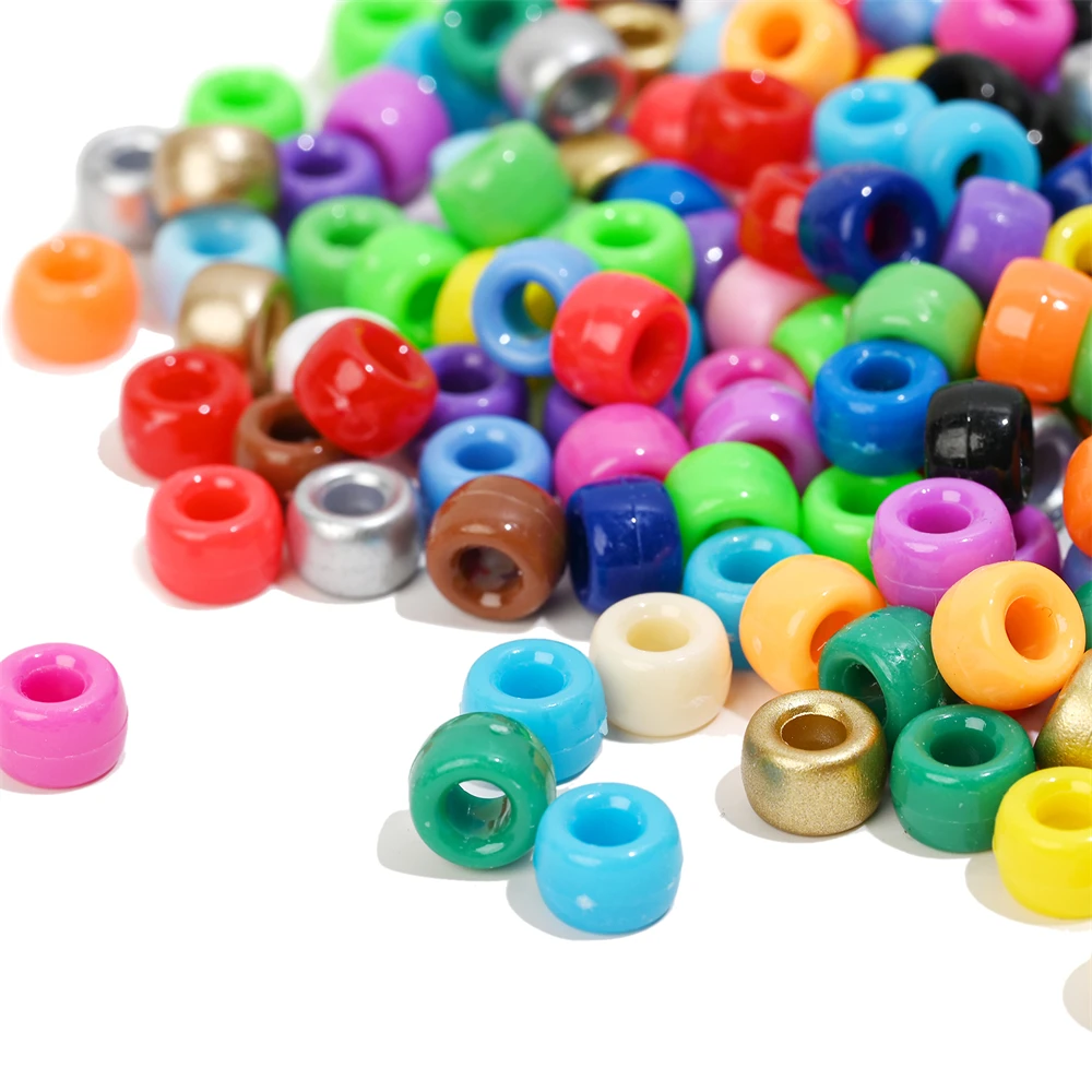 100Pcs Pony Beads 6x9mm Glitter Acrylic Beads Luminous Spacer Beads For Diy Craft Jewelry Bracelets Making Hair Supplies