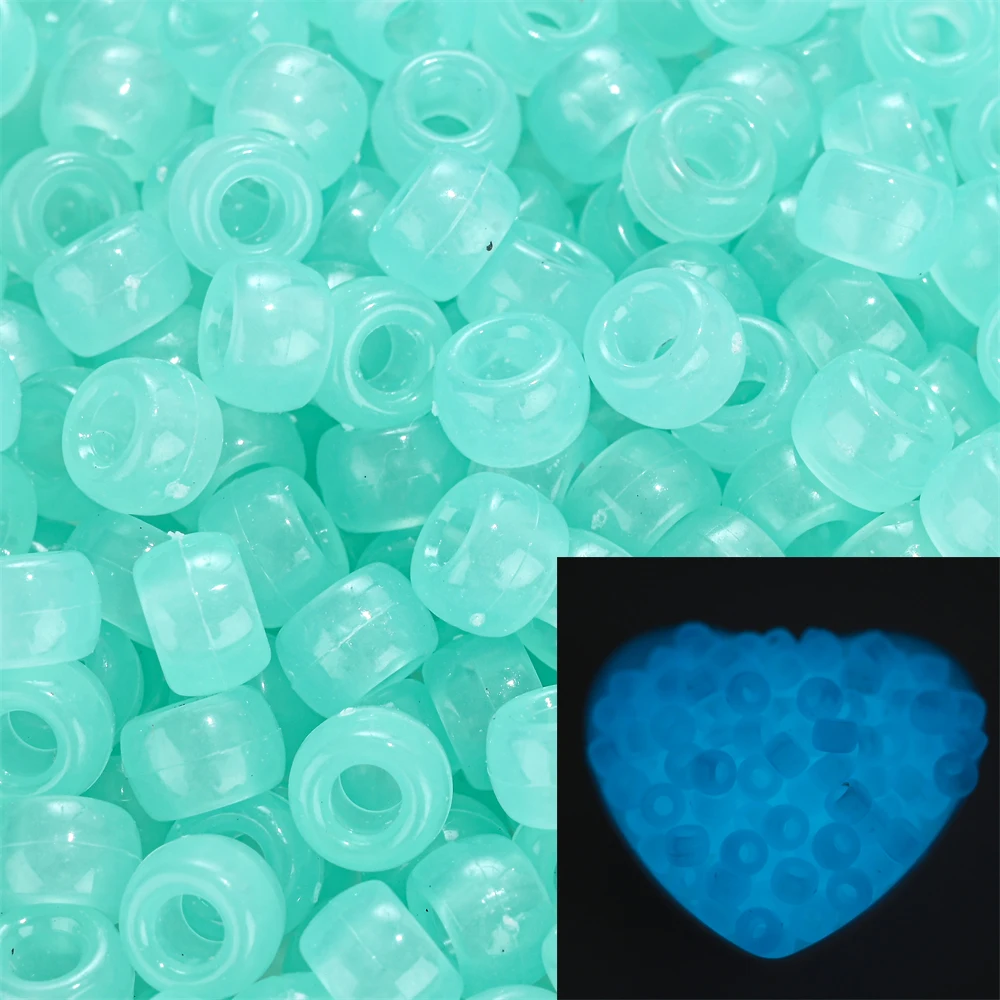 100Pcs Pony Beads 6x9mm Glitter Acrylic Beads Luminous Spacer Beads For Diy Craft Jewelry Bracelets Making Hair Supplies