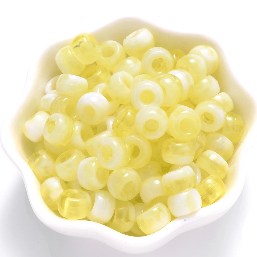 100Pcs Pony Beads 6x9mm Glitter Acrylic Beads Luminous Spacer Beads For Diy Craft Jewelry Bracelets Making Hair Supplies