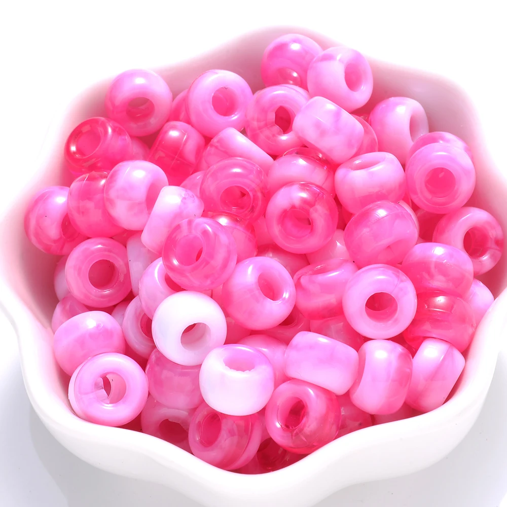 100Pcs Pony Beads 6x9mm Glitter Acrylic Beads Luminous Spacer Beads For Diy Craft Jewelry Bracelets Making Hair Supplies