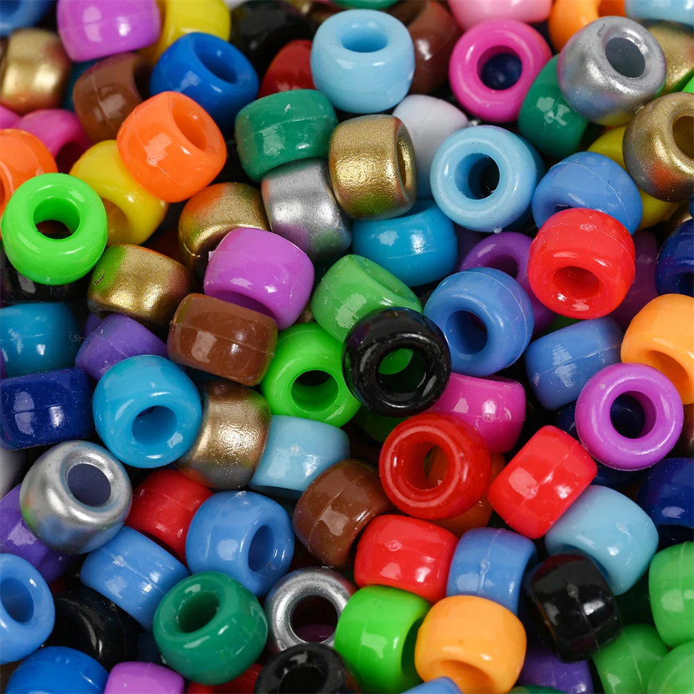 100Pcs Pony Beads 6x9mm Glitter Acrylic Beads Luminous Spacer Beads For Diy Craft Jewelry Bracelets Making Hair Supplies