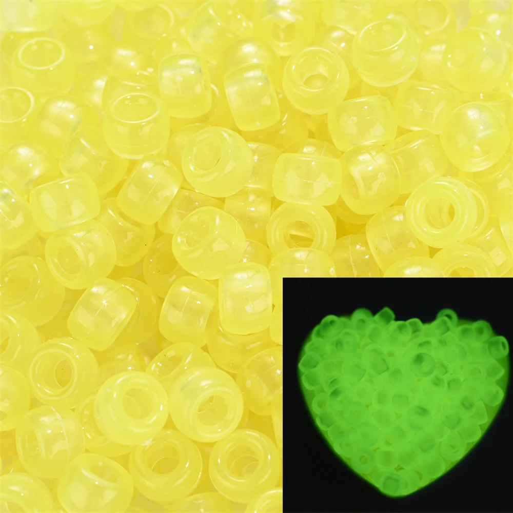 100Pcs Pony Beads 6x9mm Glitter Acrylic Beads Luminous Spacer Beads For Diy Craft Jewelry Bracelets Making Hair Supplies