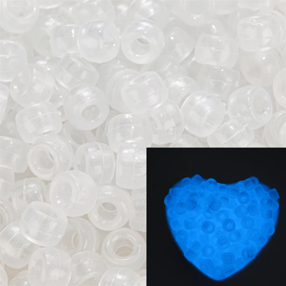 100Pcs Pony Beads 6x9mm Glitter Acrylic Beads Luminous Spacer Beads For Diy Craft Jewelry Bracelets Making Hair Supplies