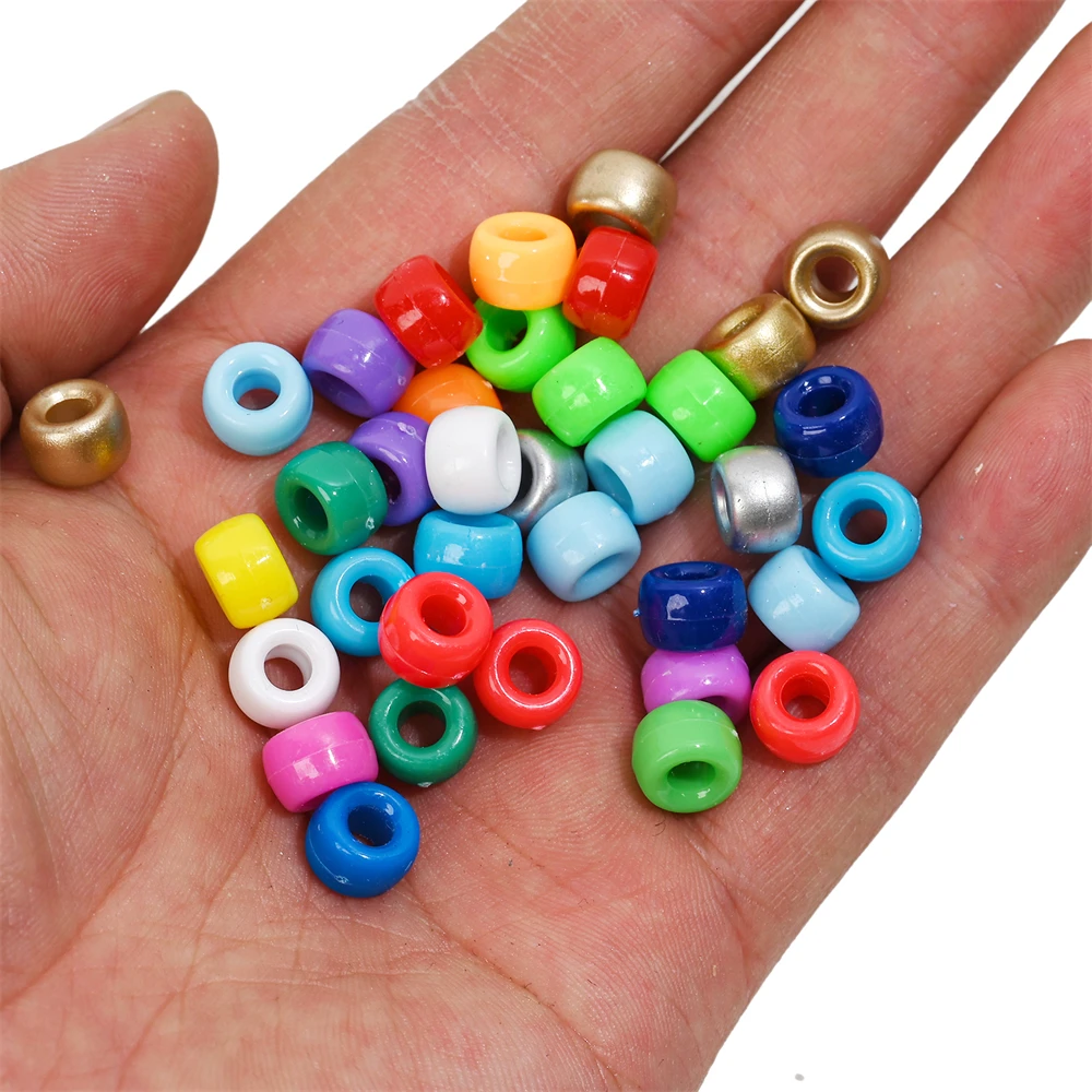 100Pcs Pony Beads 6x9mm Glitter Acrylic Beads Luminous Spacer Beads For Diy Craft Jewelry Bracelets Making Hair Supplies