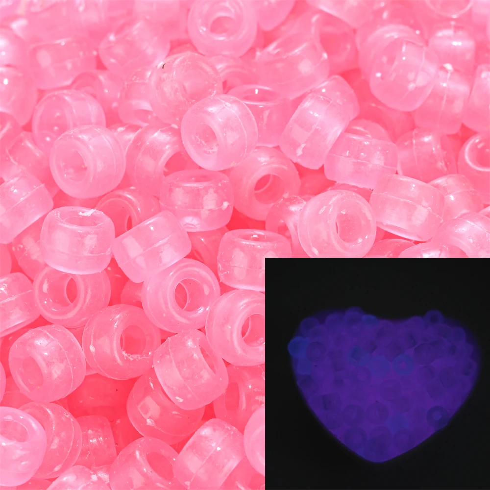 100Pcs Pony Beads 6x9mm Glitter Acrylic Beads Luminous Spacer Beads For Diy Craft Jewelry Bracelets Making Hair Supplies