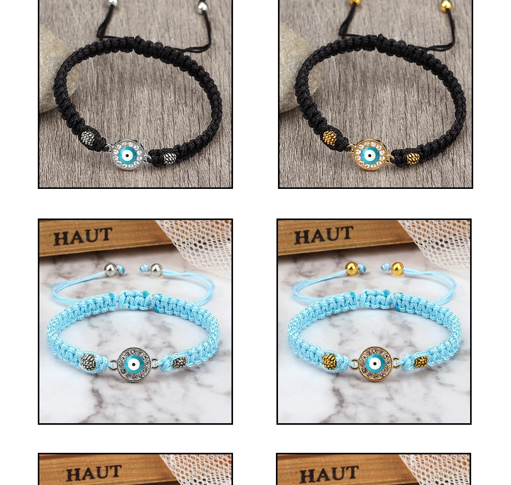 Women Crystal Blue Evil Eye Braided Bracelet Turkish Healing Yoga Couple Bracelet&Bangles Chain Pulsera Jewelry Gift Wholesale
