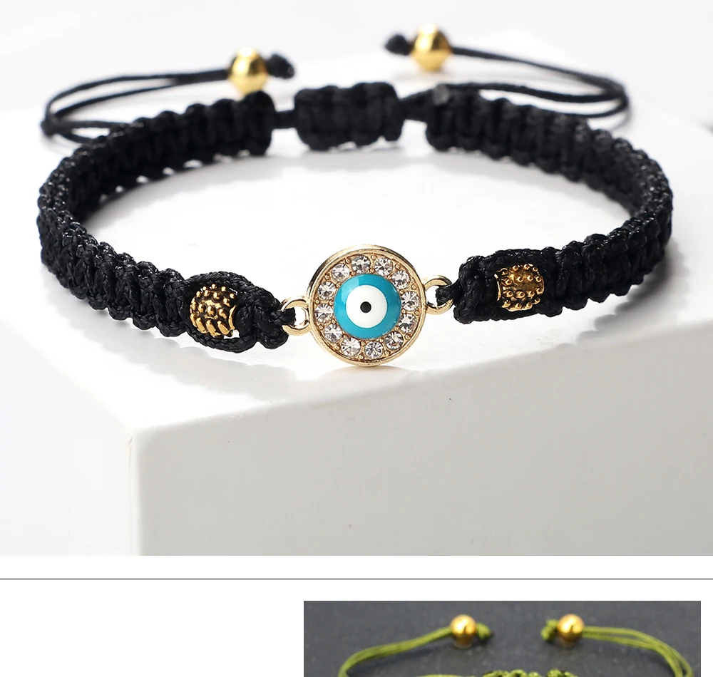 Women Crystal Blue Evil Eye Braided Bracelet Turkish Healing Yoga Couple Bracelet&Bangles Chain Pulsera Jewelry Gift Wholesale