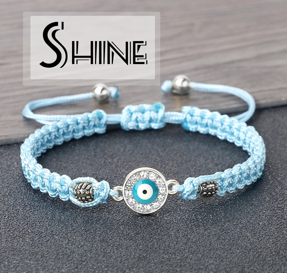 Women Crystal Blue Evil Eye Braided Bracelet Turkish Healing Yoga Couple Bracelet&Bangles Chain Pulsera Jewelry Gift Wholesale