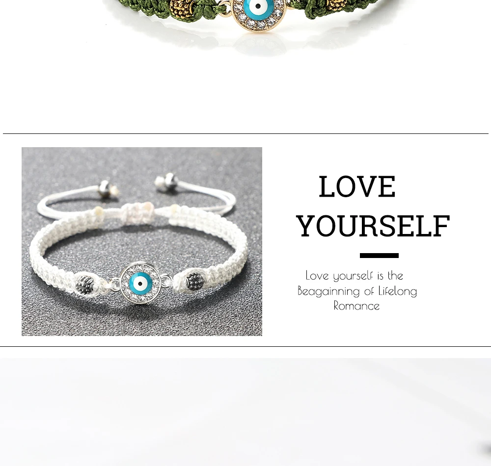 Women Crystal Blue Evil Eye Braided Bracelet Turkish Healing Yoga Couple Bracelet&Bangles Chain Pulsera Jewelry Gift Wholesale