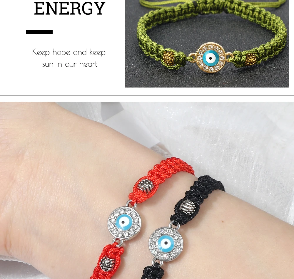 Women Crystal Blue Evil Eye Braided Bracelet Turkish Healing Yoga Couple Bracelet&Bangles Chain Pulsera Jewelry Gift Wholesale