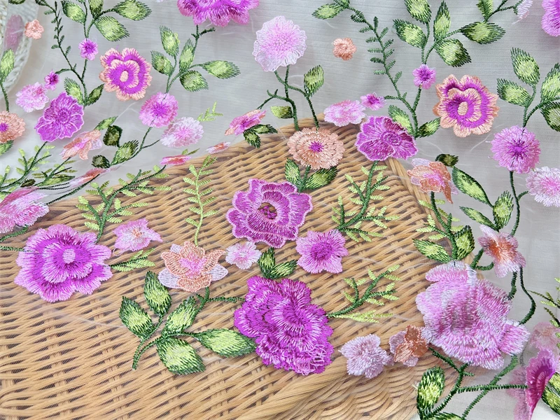 New Product Rose Mesh Embroidered Fabric Autumn Plant Evening Dress Lace Fabric Clothing DIY Dress Fabric Lace