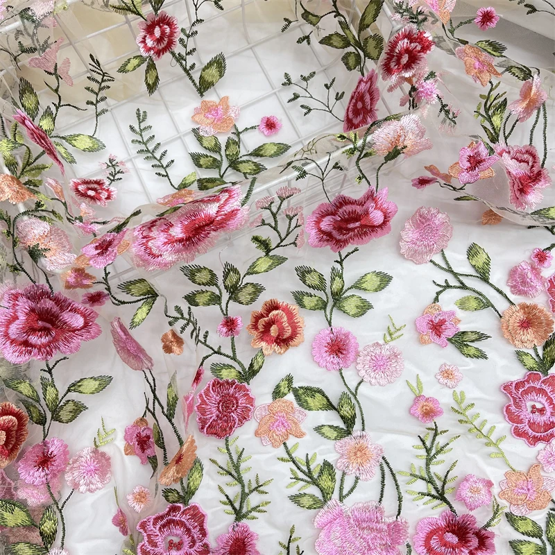 New Product Rose Mesh Embroidered Fabric Autumn Plant Evening Dress Lace Fabric Clothing DIY Dress Fabric Lace