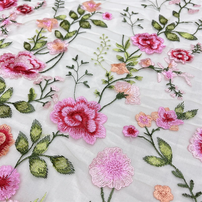 New Product Rose Mesh Embroidered Fabric Autumn Plant Evening Dress Lace Fabric Clothing DIY Dress Fabric Lace