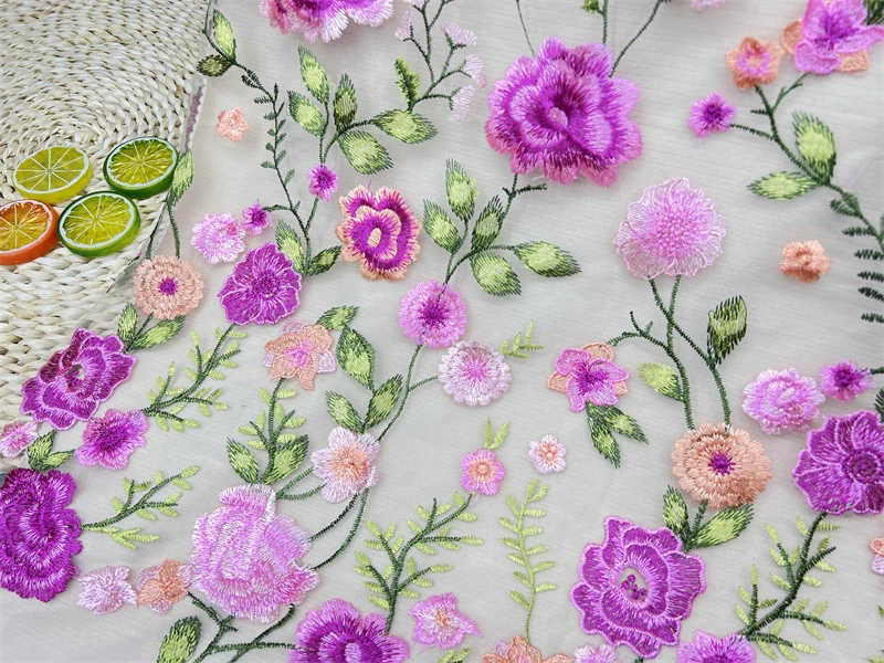 New Product Rose Mesh Embroidered Fabric Autumn Plant Evening Dress Lace Fabric Clothing DIY Dress Fabric Lace