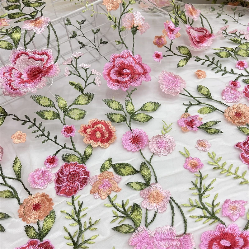 New Product Rose Mesh Embroidered Fabric Autumn Plant Evening Dress Lace Fabric Clothing DIY Dress Fabric Lace