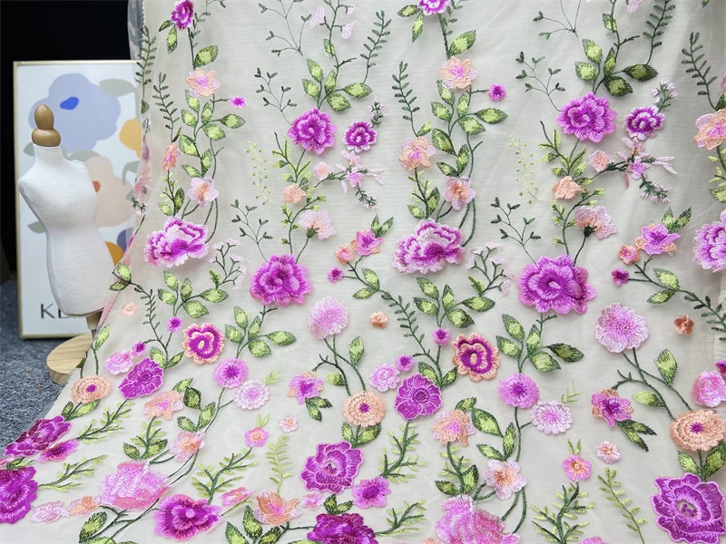 New Product Rose Mesh Embroidered Fabric Autumn Plant Evening Dress Lace Fabric Clothing DIY Dress Fabric Lace