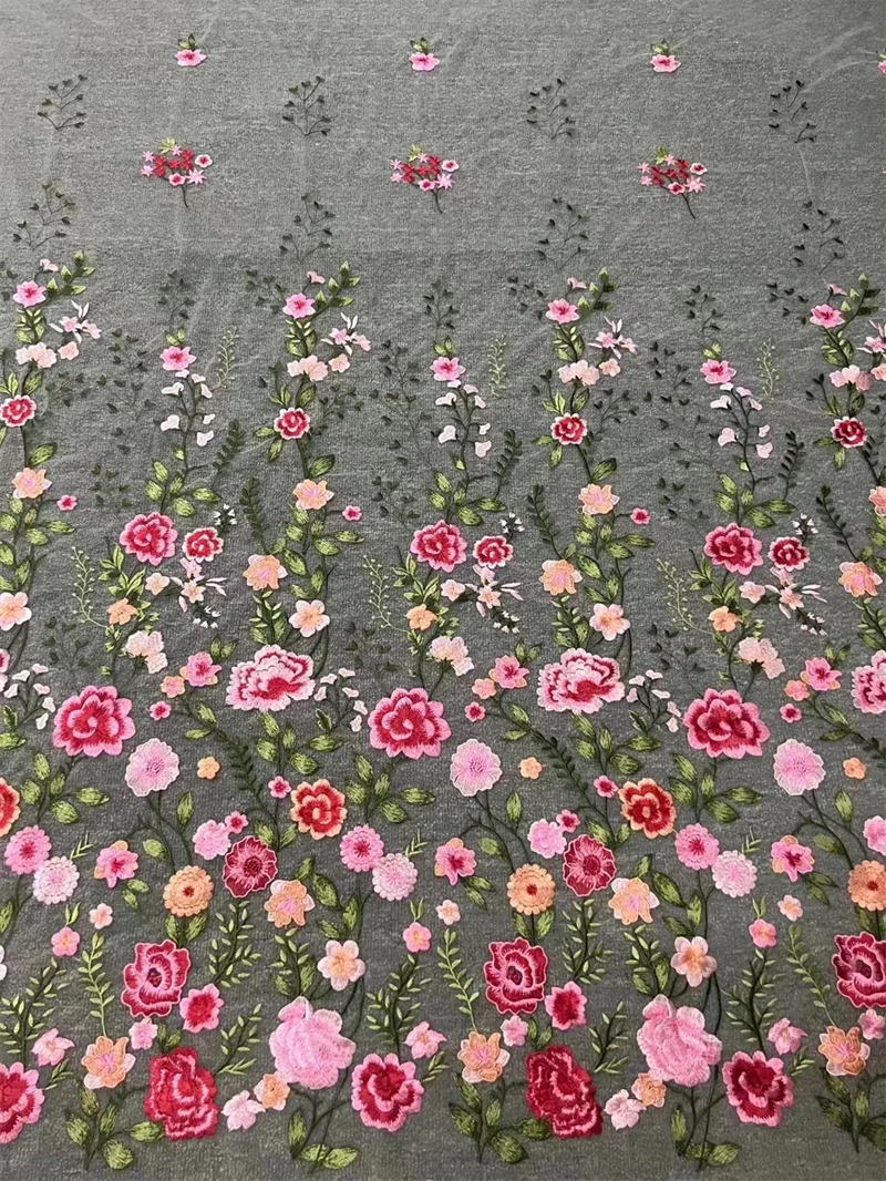 New Product Rose Mesh Embroidered Fabric Autumn Plant Evening Dress Lace Fabric Clothing DIY Dress Fabric Lace
