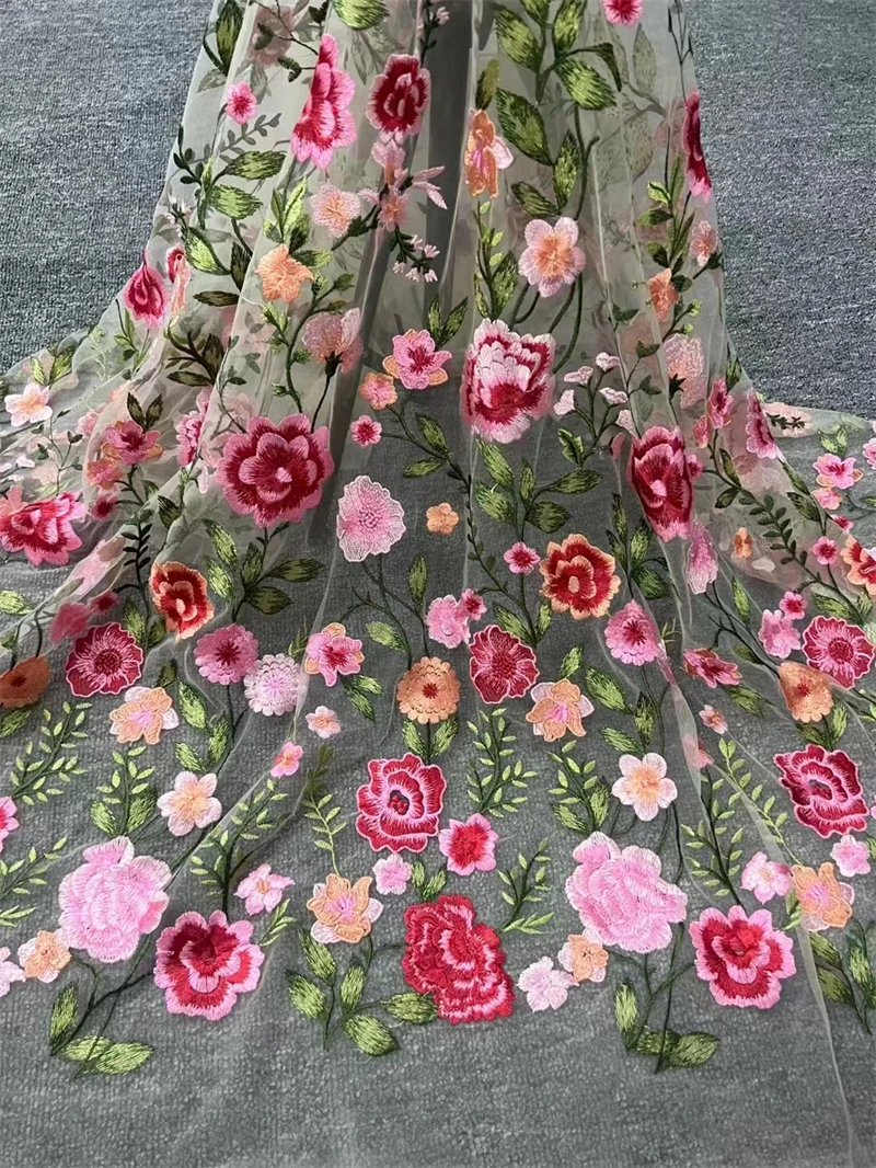 New Product Rose Mesh Embroidered Fabric Autumn Plant Evening Dress Lace Fabric Clothing DIY Dress Fabric Lace