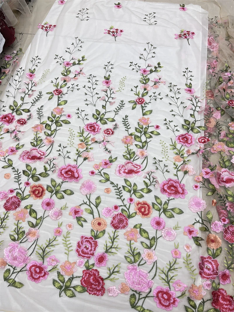 New Product Rose Mesh Embroidered Fabric Autumn Plant Evening Dress Lace Fabric Clothing DIY Dress Fabric Lace