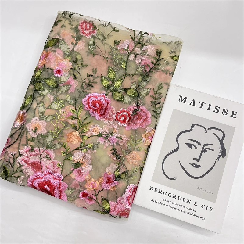 New Product Rose Mesh Embroidered Fabric Autumn Plant Evening Dress Lace Fabric Clothing DIY Dress Fabric Lace