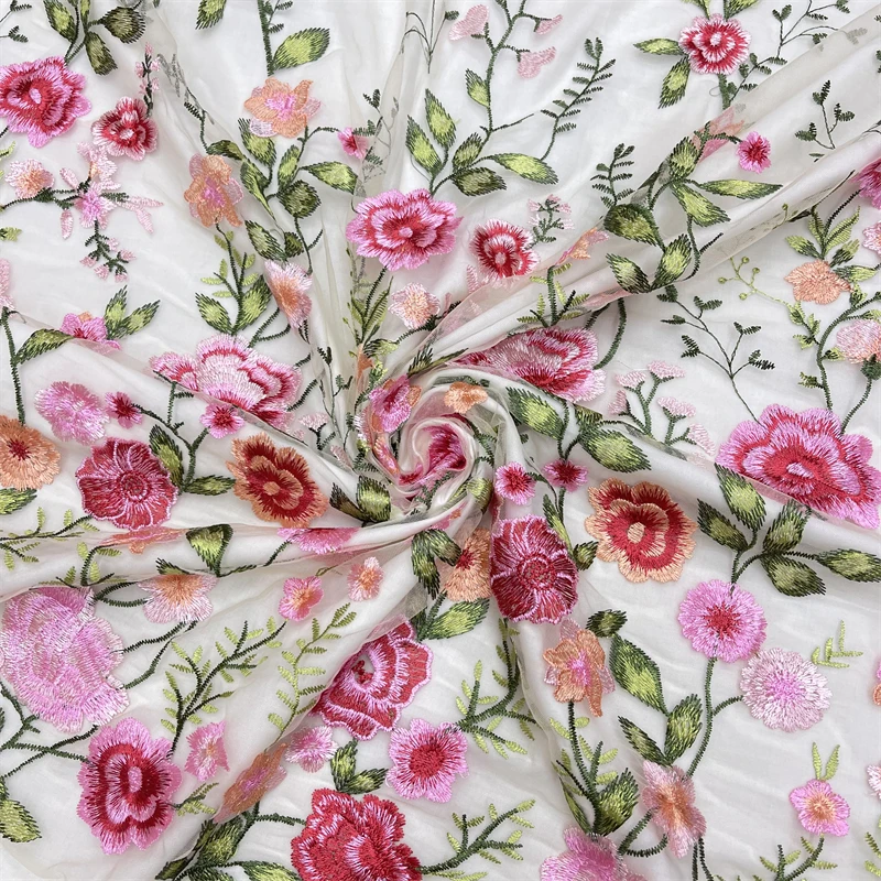 New Product Rose Mesh Embroidered Fabric Autumn Plant Evening Dress Lace Fabric Clothing DIY Dress Fabric Lace