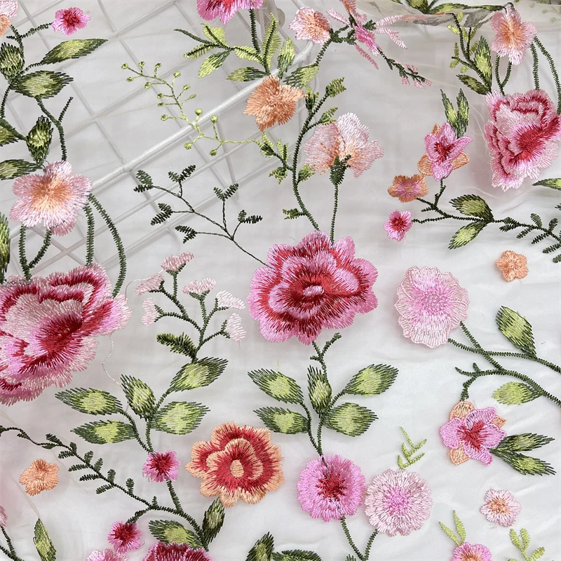 New Product Rose Mesh Embroidered Fabric Autumn Plant Evening Dress Lace Fabric Clothing DIY Dress Fabric Lace